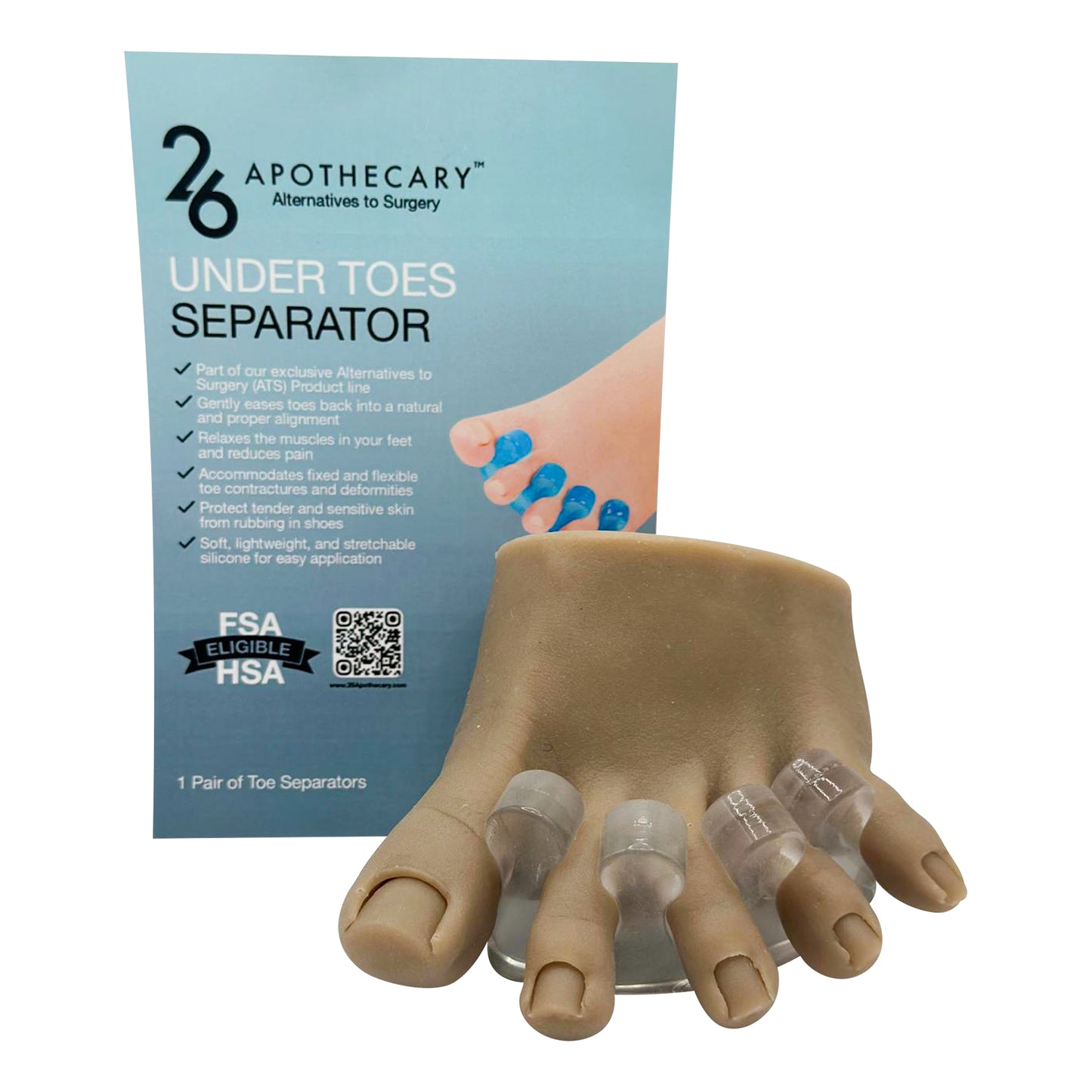 Under Toe Separator in use on foot for relieving hammer toe discomfort