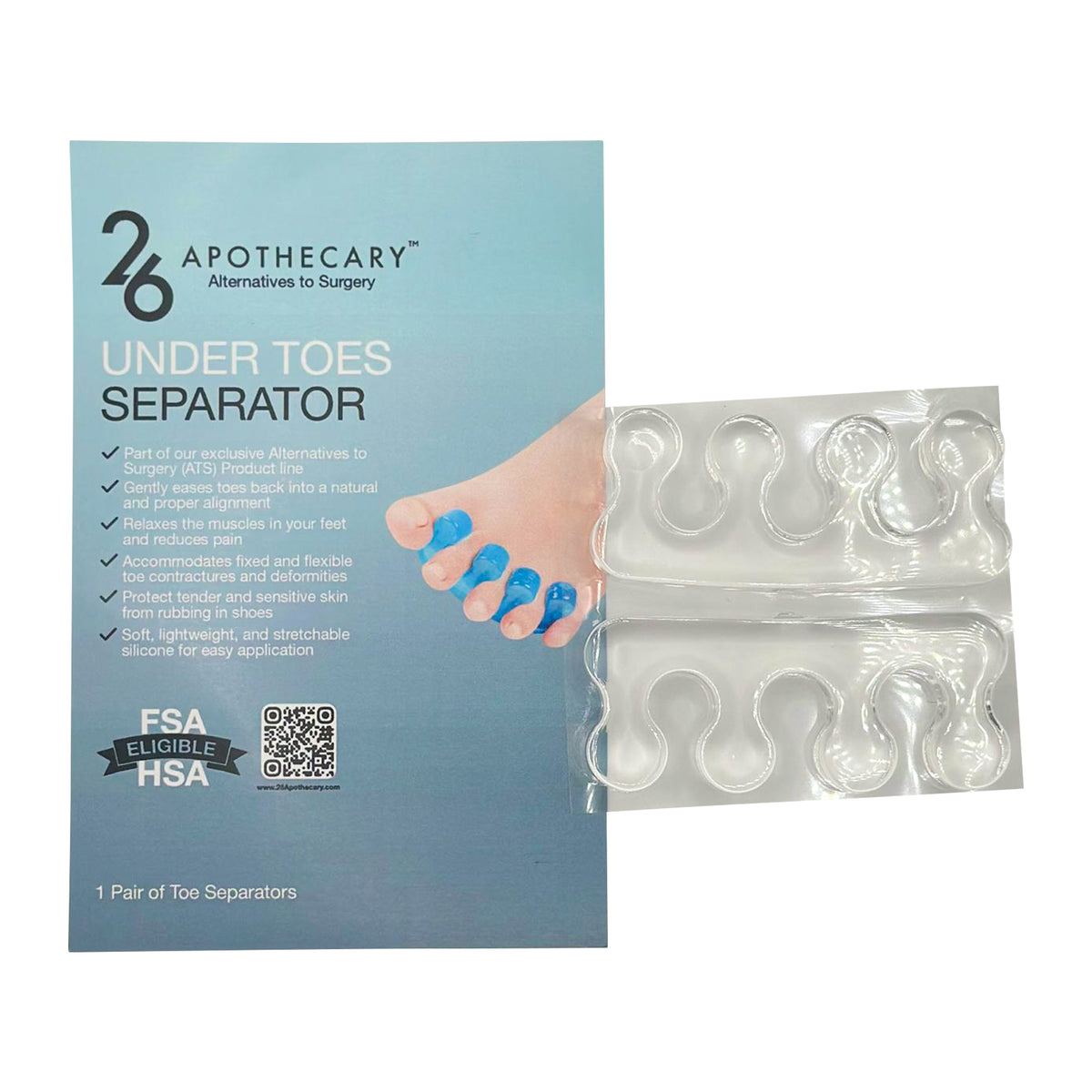 Under Toe Separator in use on foot for relieving hammer toe discomfort