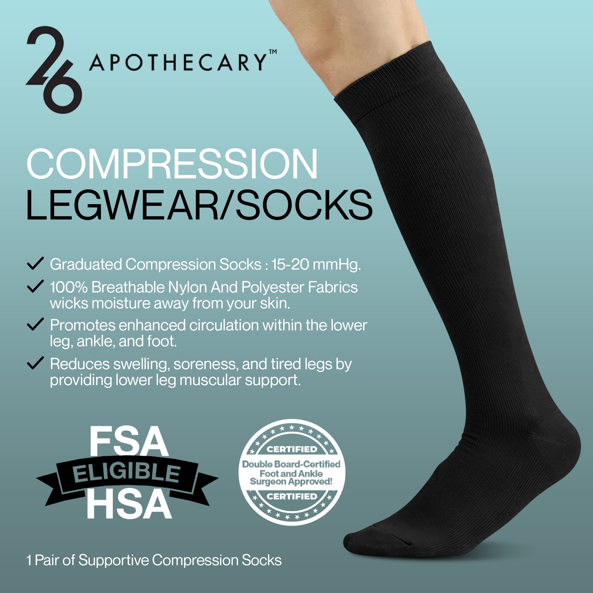 Graduated Compression Socks for Better Blood Circulation 26Apothecary