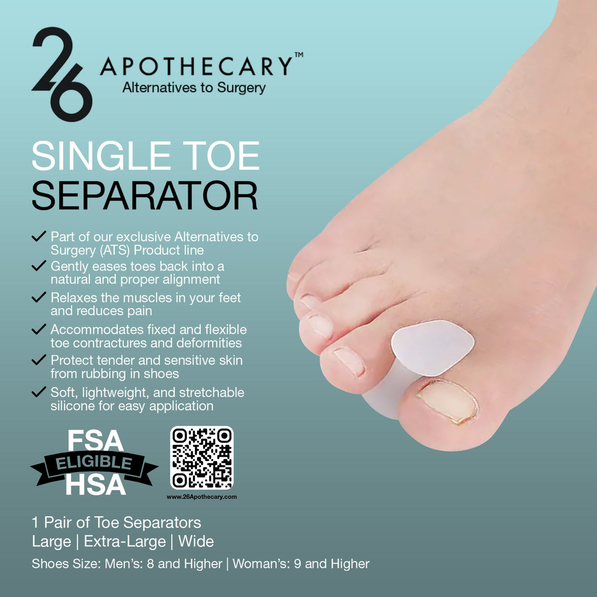single toe separator for foot comfort support and pain relief